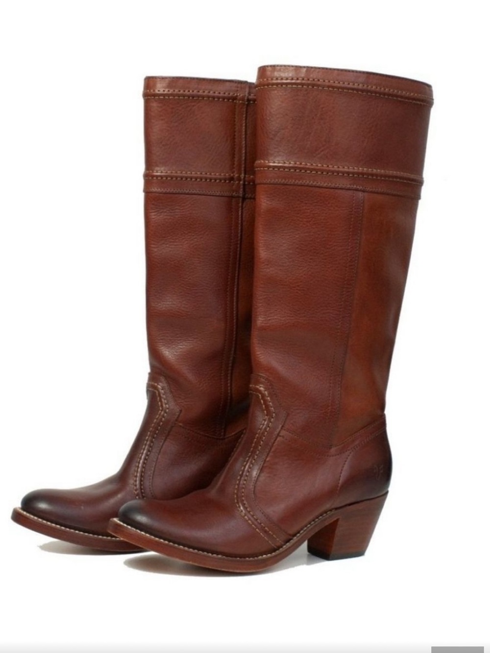 Frye Brown Leather Mid-Calf Heeled Boots